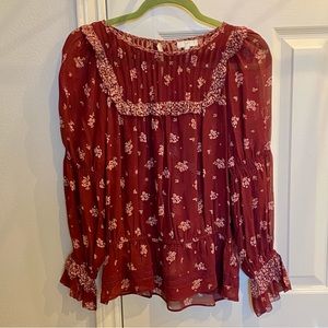 Joie Maroon Floral Printed Silk Blouse Small